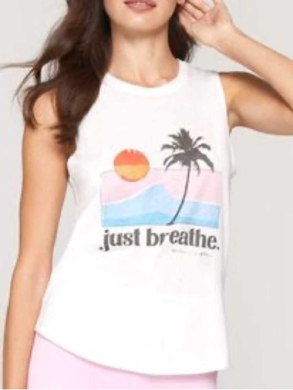 Spiritual Gangster Just Breathe Palm Tree Graphic Muscle Tank Top